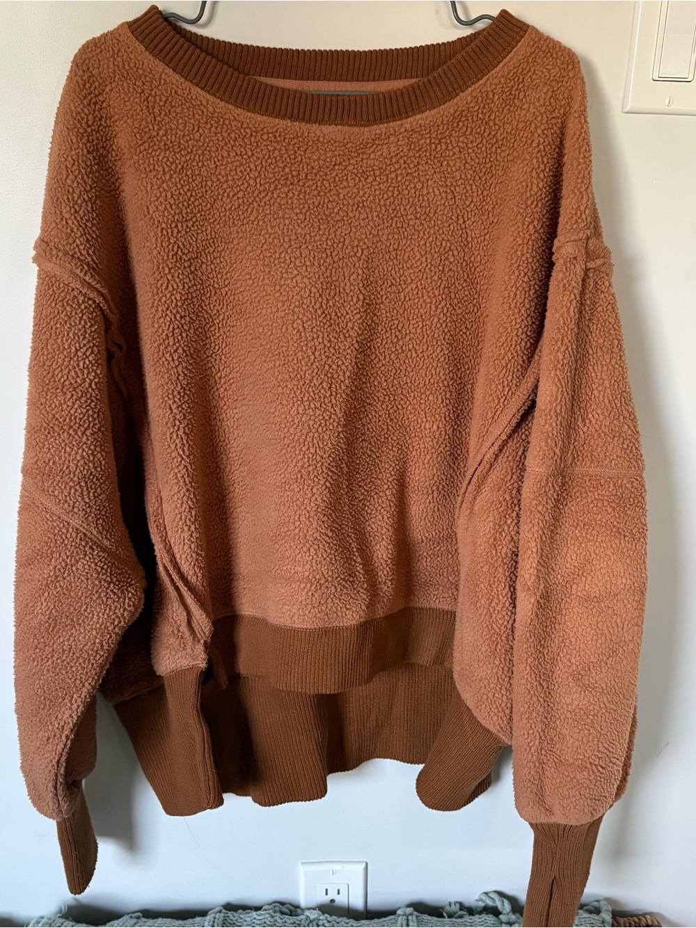 We The Free Cozy Camden Faux Fur Sherpa Sweatshirt Caramel Brown XS Oversized